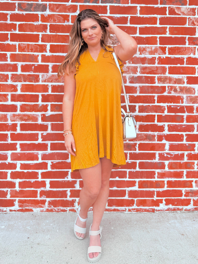 Mustard Come Away With me Ruffle Dress