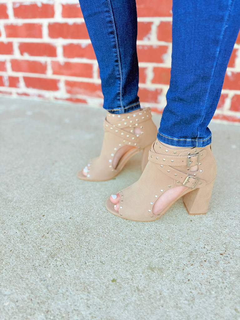 Light Taupe Nude Classic Bootie Wedges