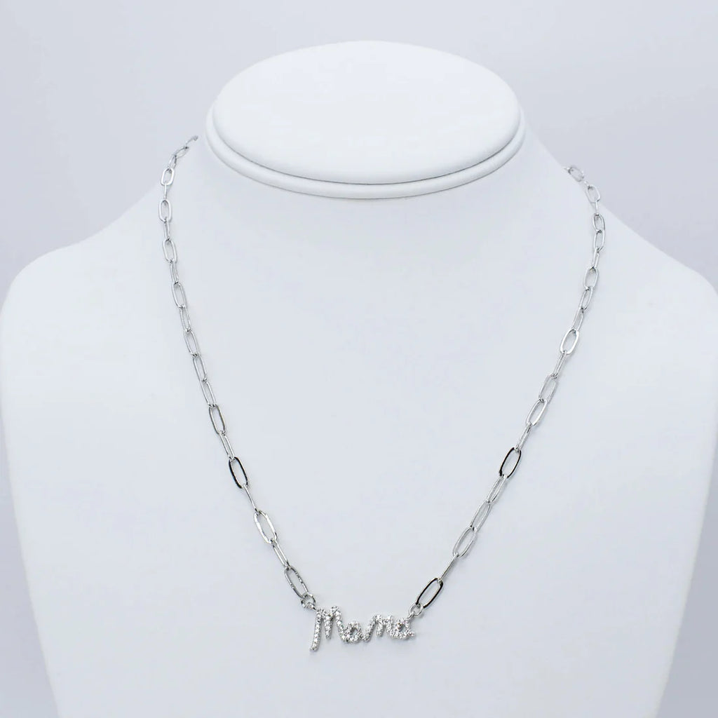 Simple Silver Mama Crystal Necklace