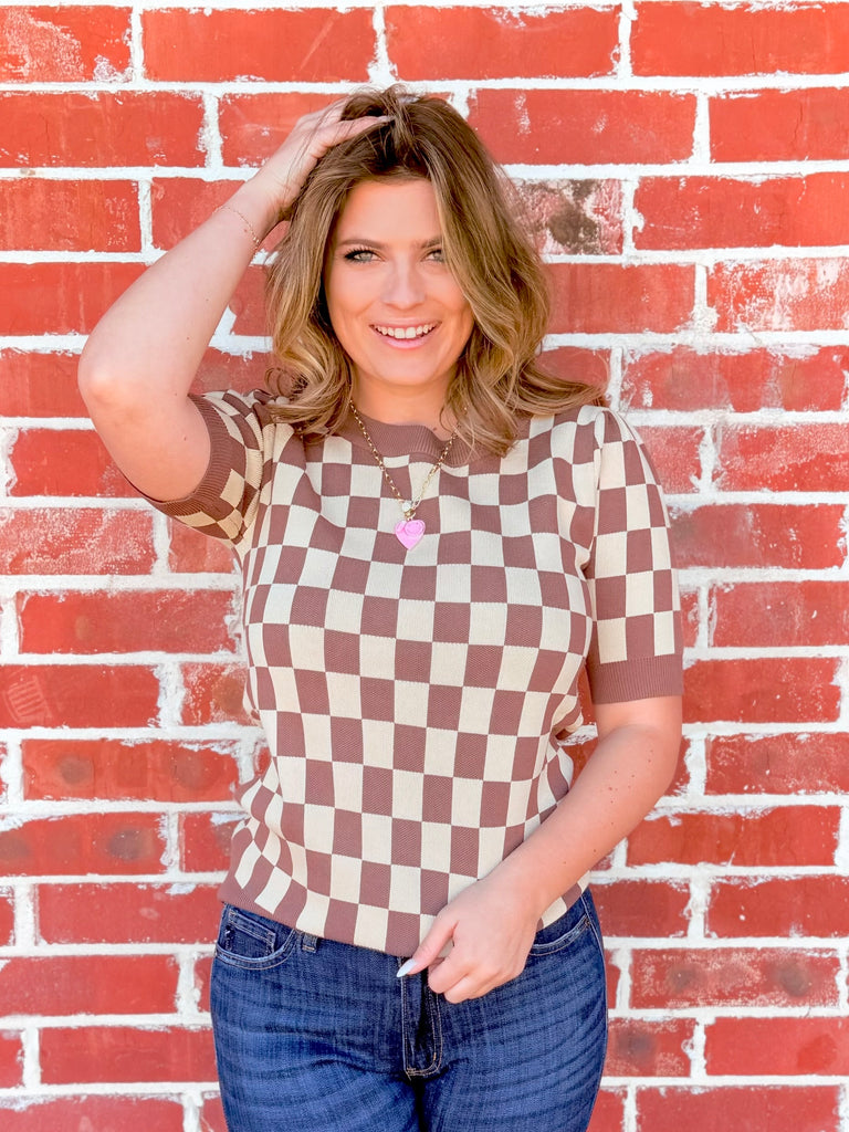 Coco Checkered Pattern Short Sleeve Top