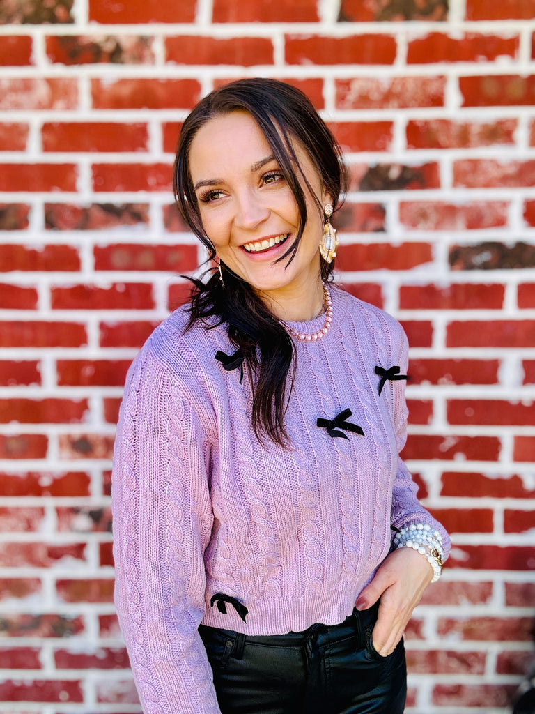 Pink Tied Down Knitted Bow Sweater