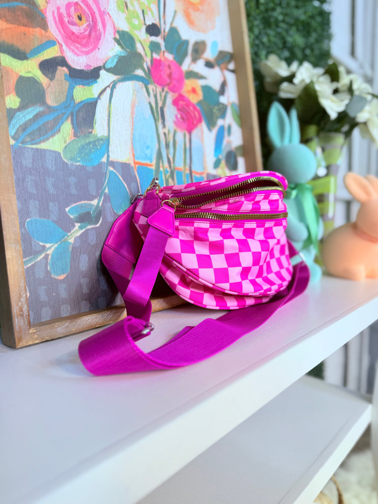 Running Errands Pink on Pink Checkered Bum Bag Purse