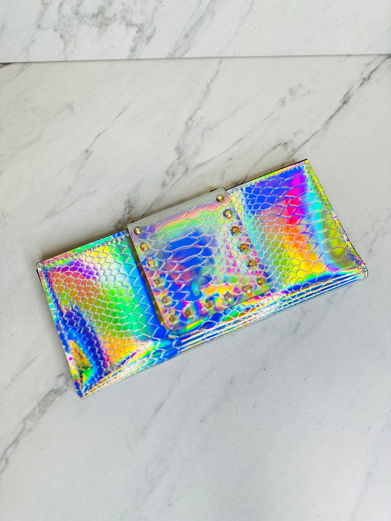 Bright Silver Hologram AB Wallet Clutch