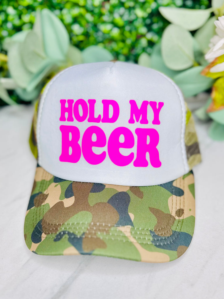 Hold My Beer Camo Mesh Trucker Hat