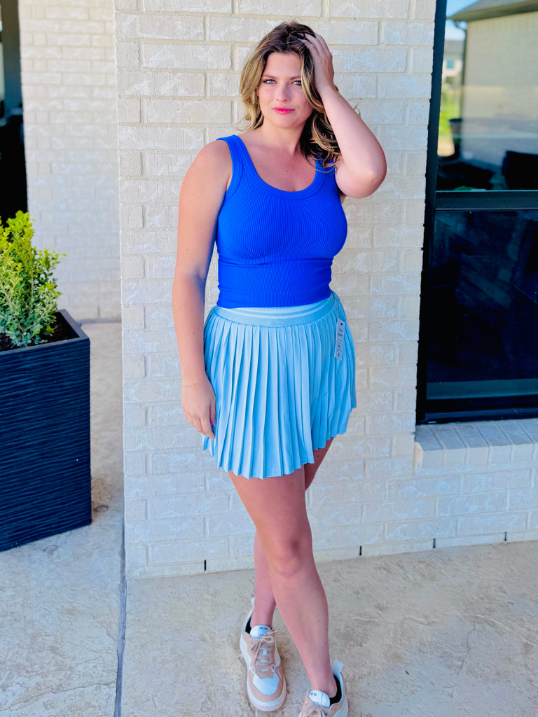 Tennis Club Jersey Stripe Mini Skirt - Seashell Blue