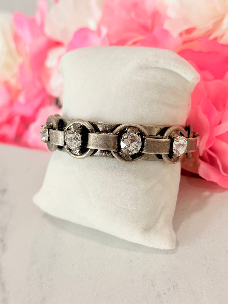 Henley Swarovski Bracelet Cuff in Antique Silver