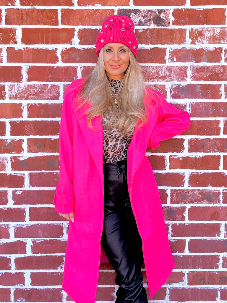 City Chic Essential Lapel Coat - Fuchsia