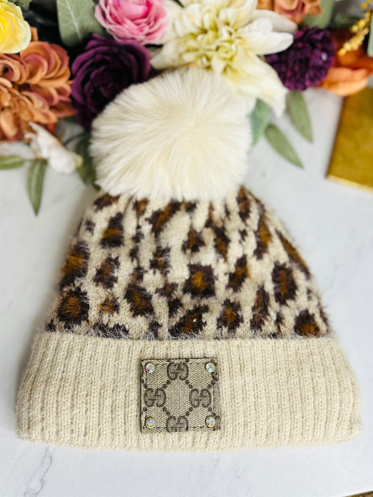 Taupe Leo Pom Beanie