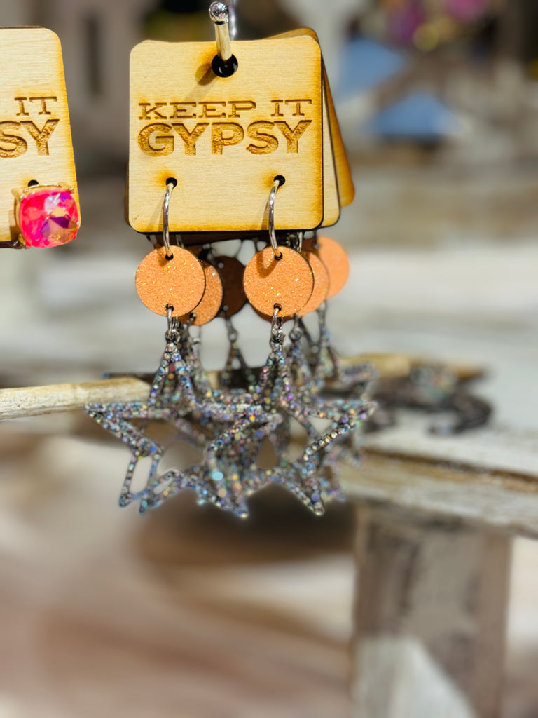 Orange and Crystal Star Earrings