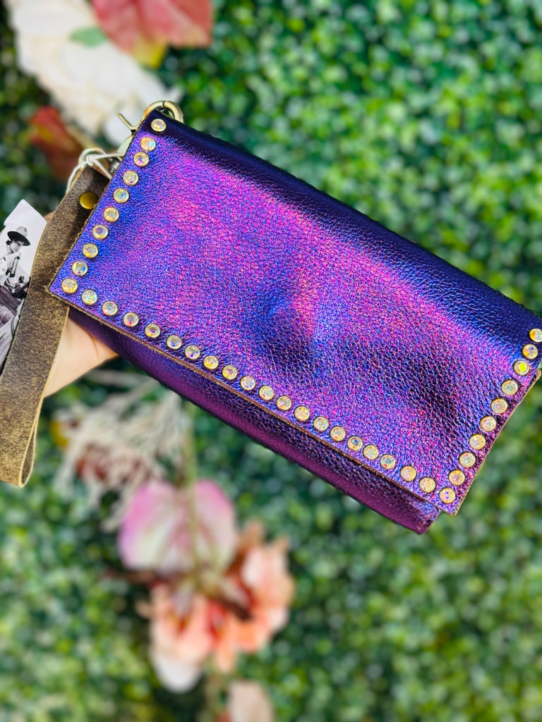 Violet Leather Trifold Wristlet Wallet