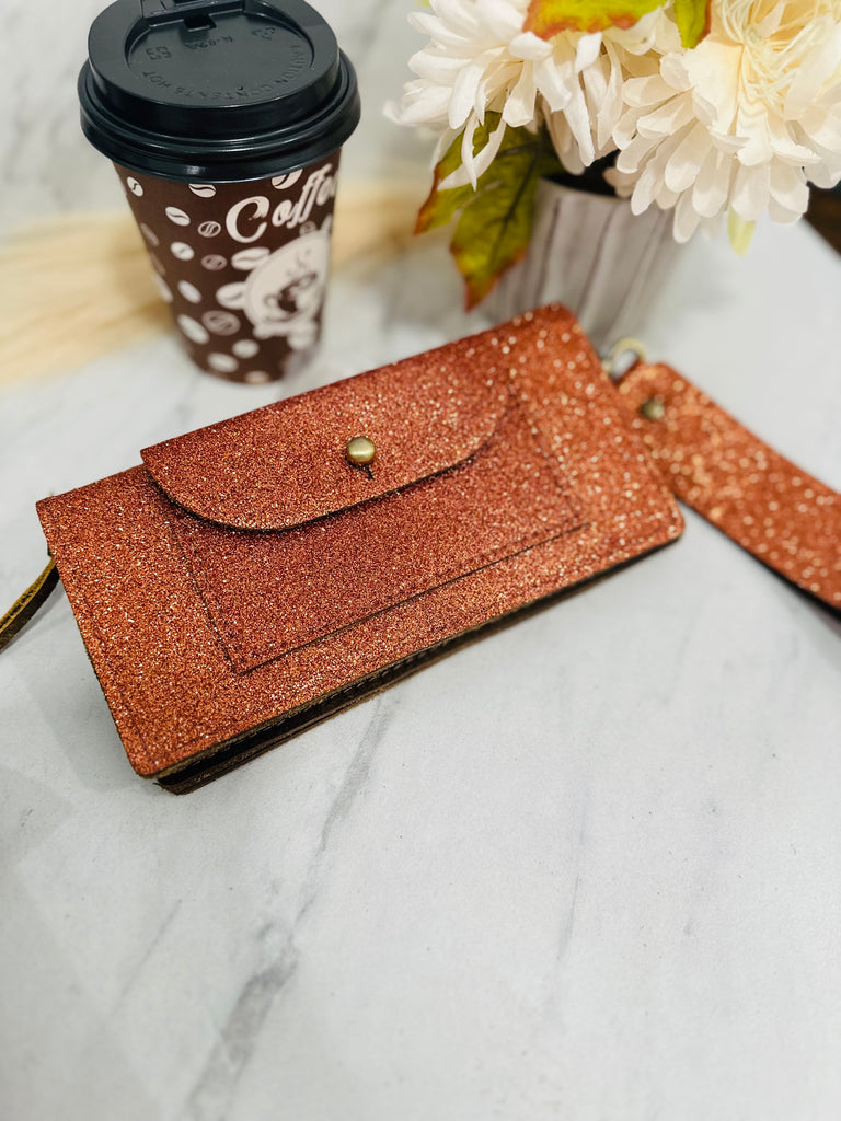 Cognac Spice Matte Glitter Babe Fallon Wallet Wristlet