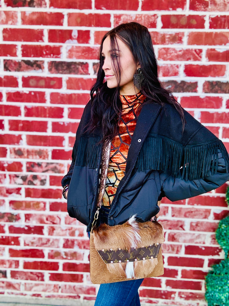 Midnight Ya'll Fly Fringe Puff Jacket