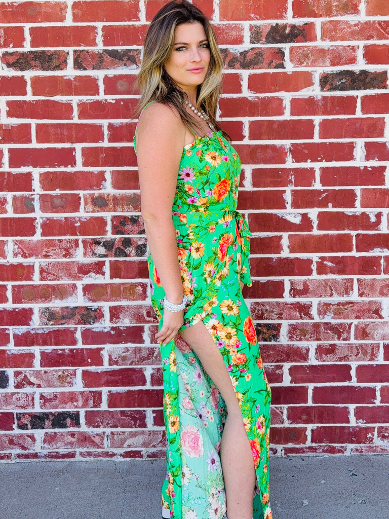 Floral Affair Blooms Palazzo Jumpsuit in Green