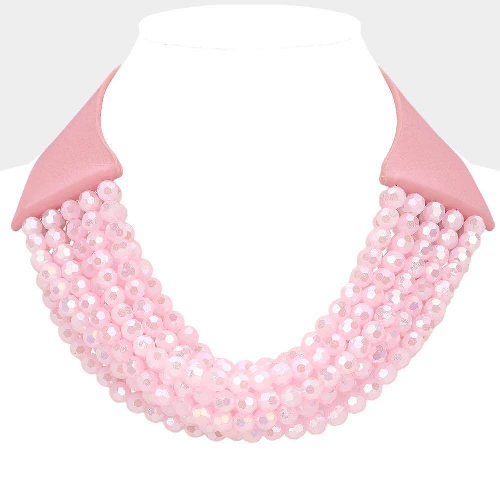 Chunky Acrylic Beaded Layered Necklace: Pink