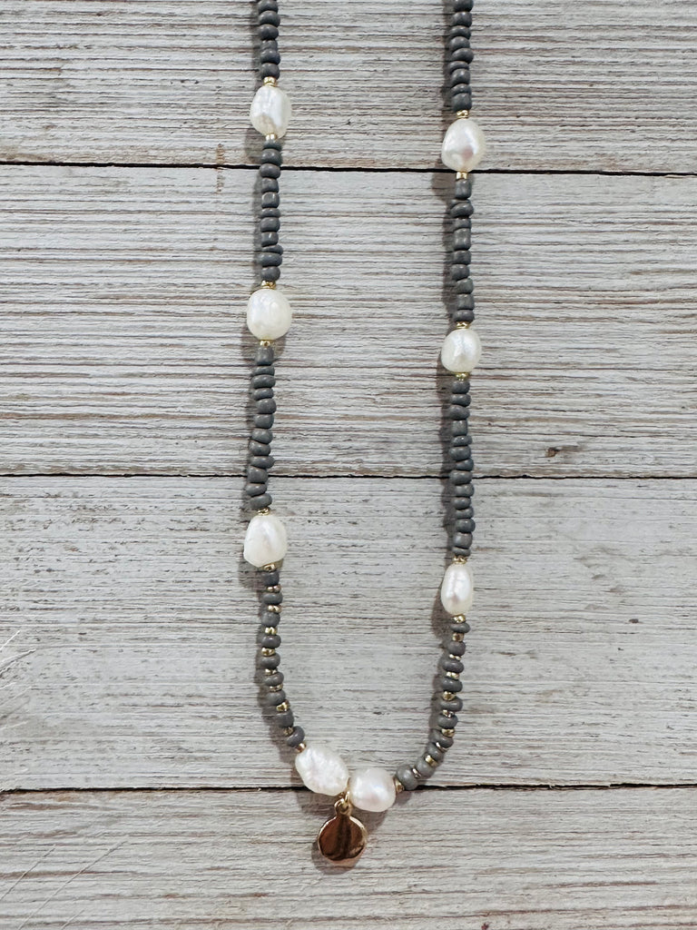 Slate Bead & Pearl Necklace
