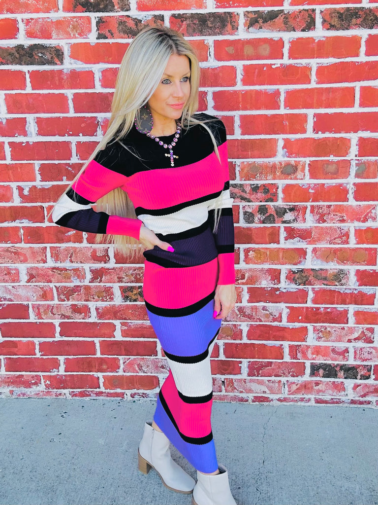 Magenta Colorblock Sweater Dress