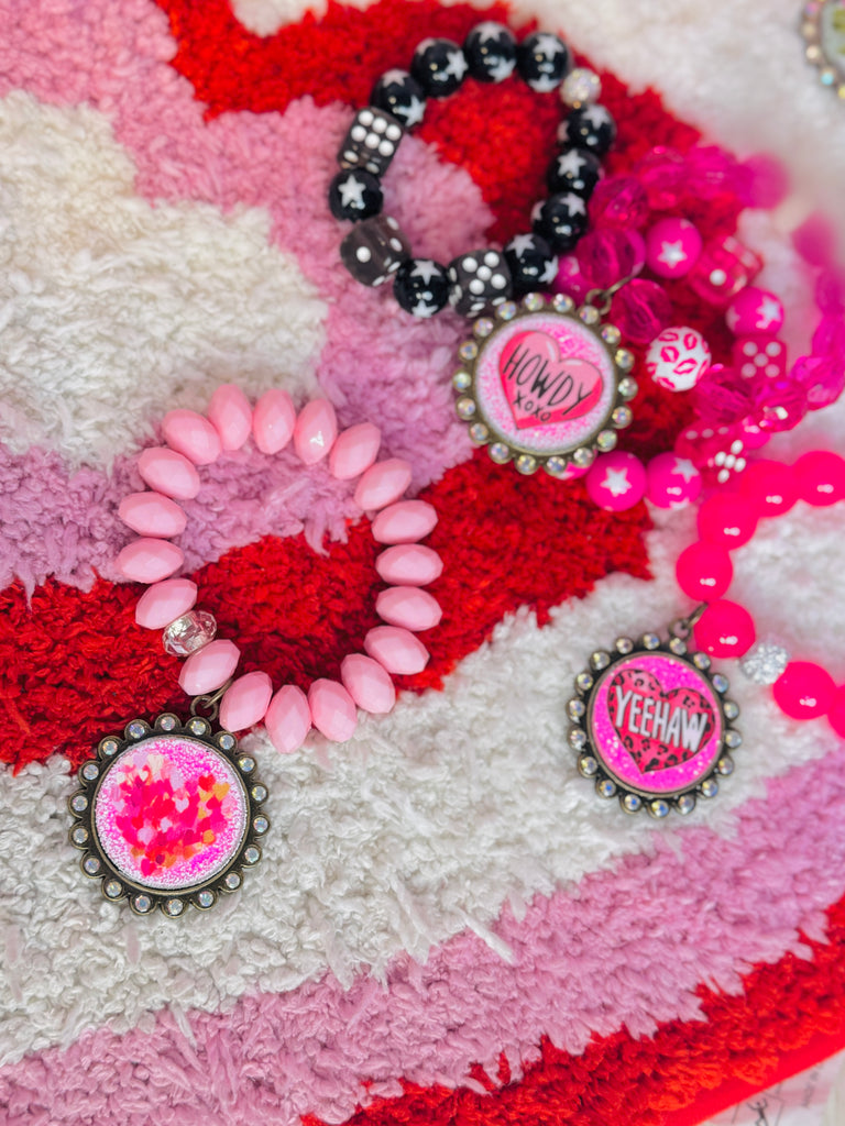 Blushing Bright Disco Hearts Graphic Embellished Bracelet