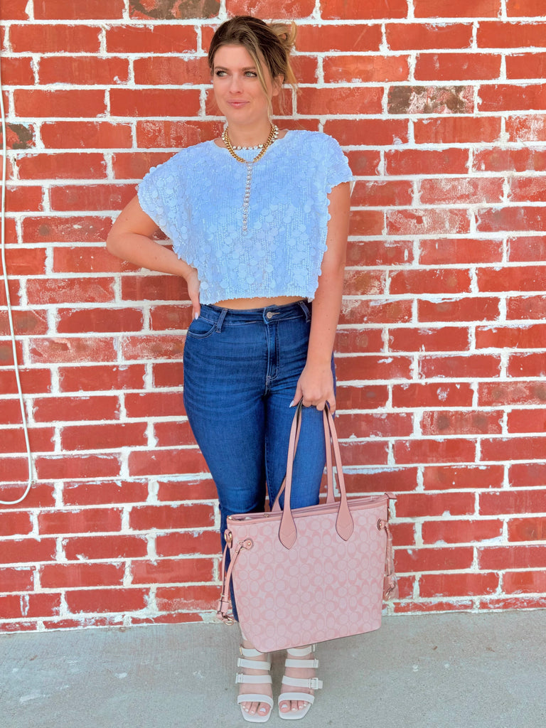 Tea Time Ivory Sequin Boat Neck Blouse