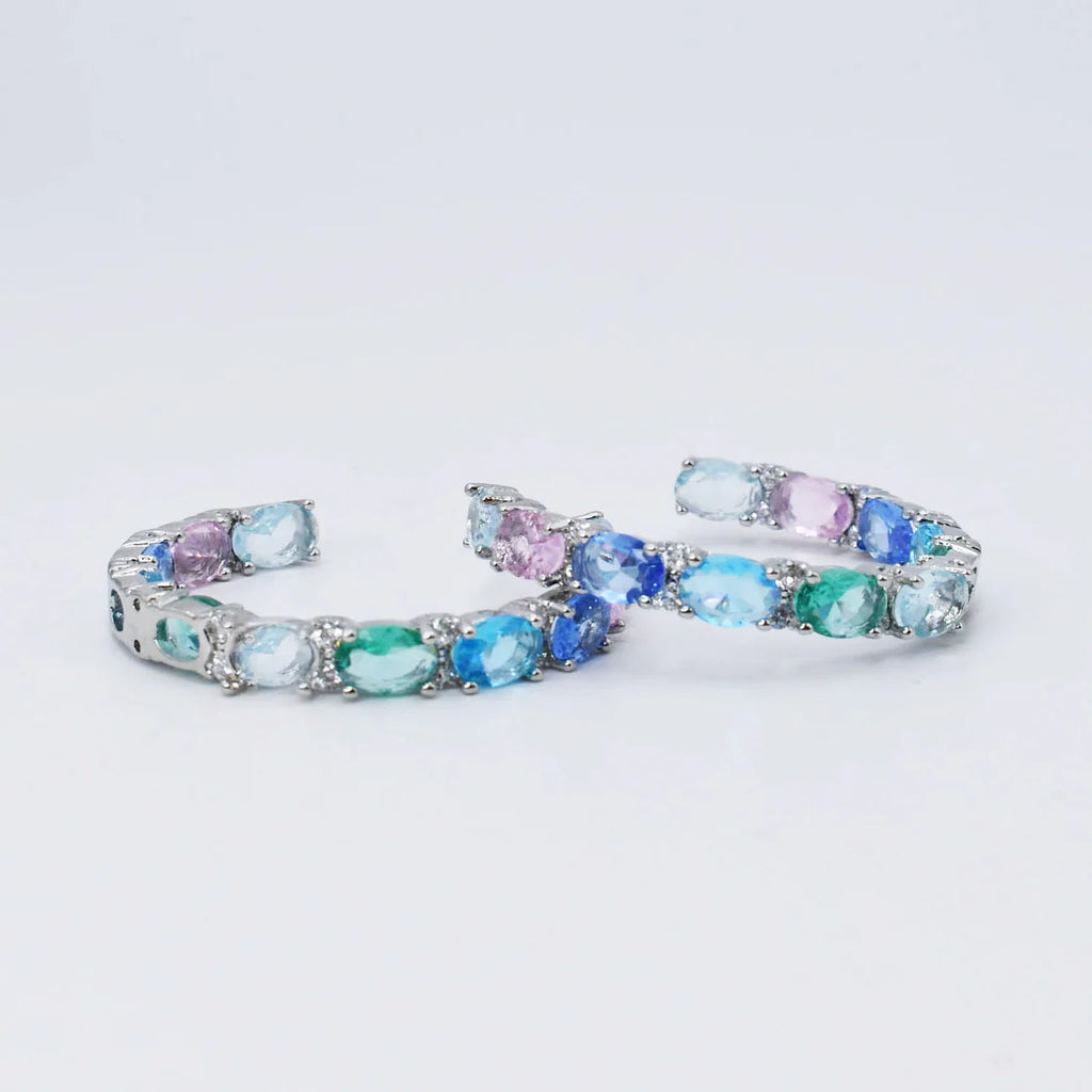 Pastel Dreams Crystal Hoop Earrings in Silver