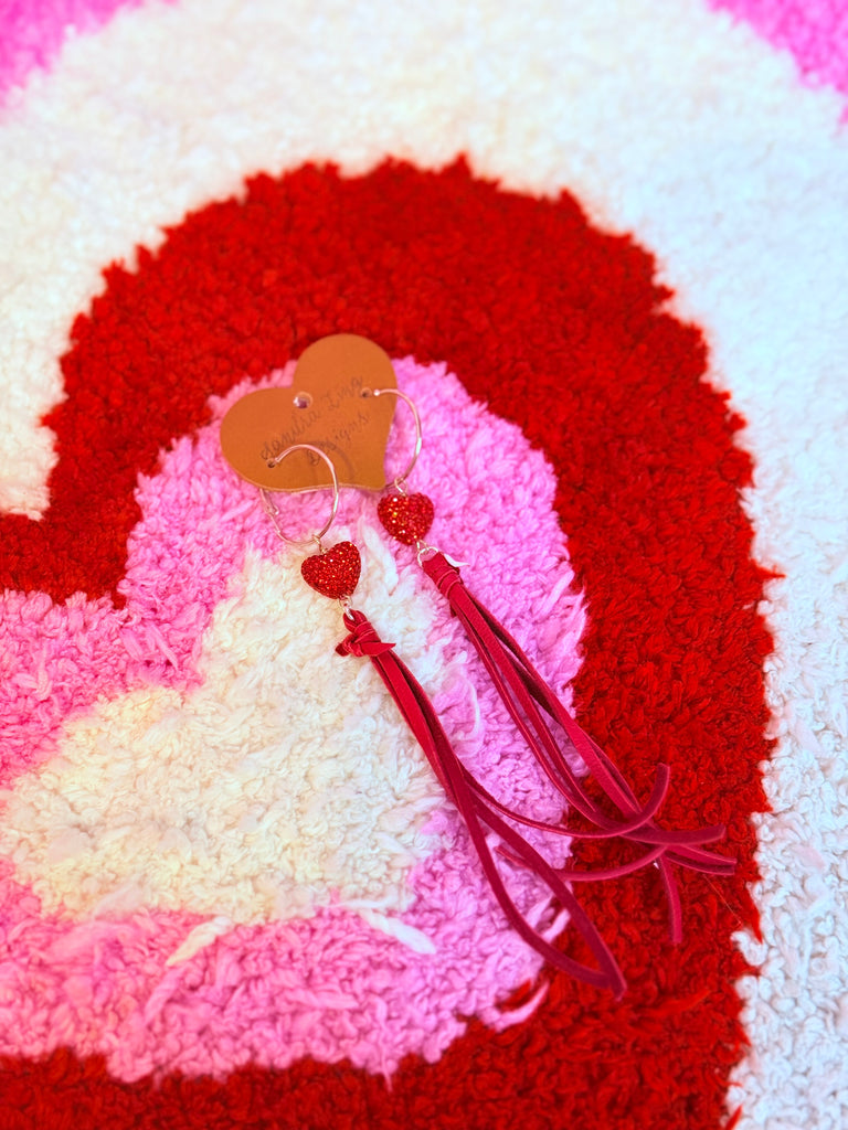 Red Heart Heartbreaker Crystal and Leather Earrings