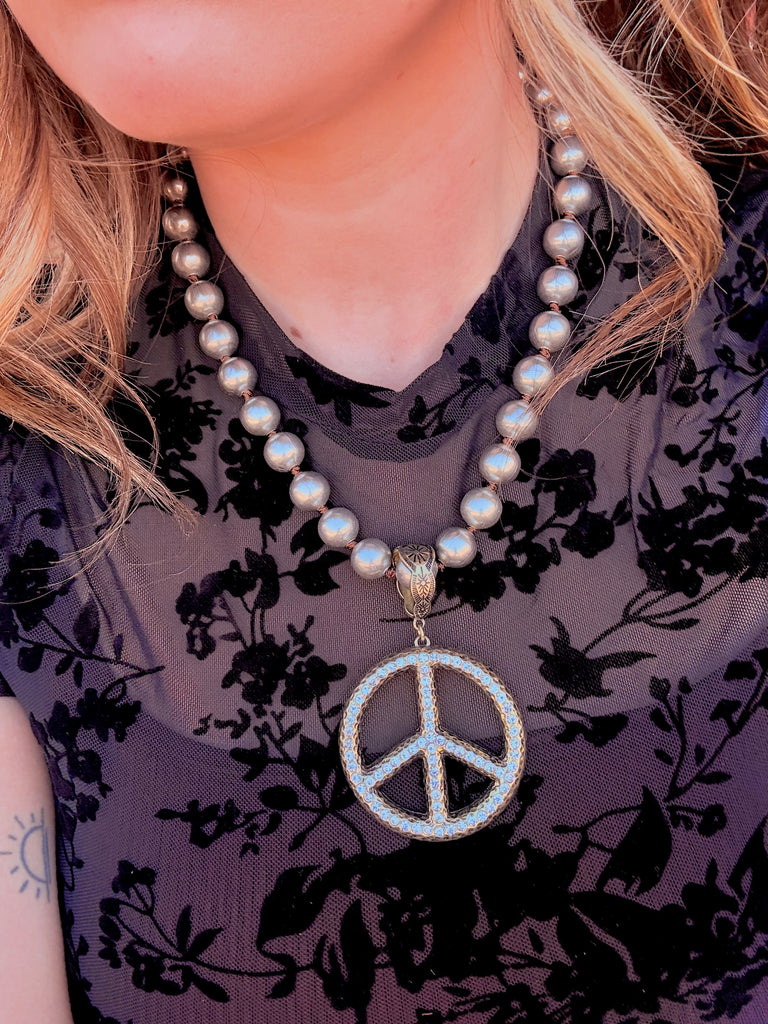 Najavo Metal Beaded Crystal Peace Necklace