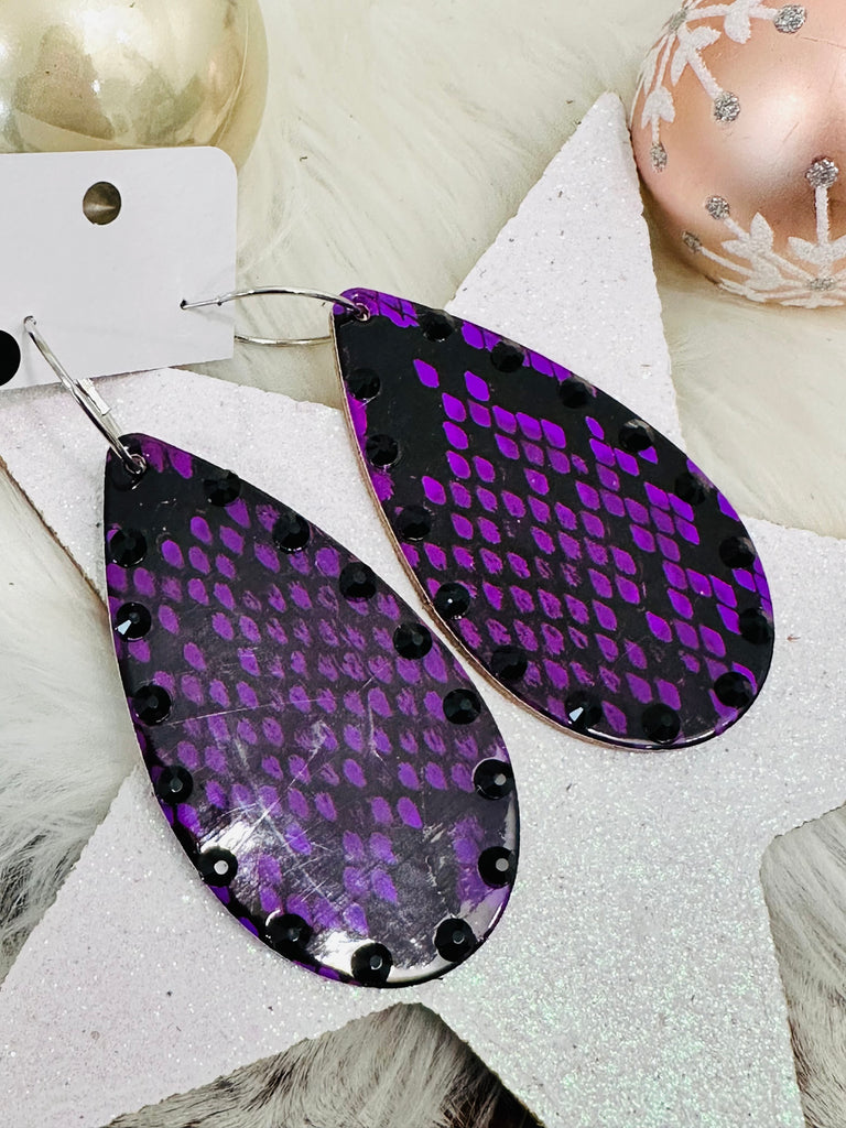 Bold Statement Purple Leather Earrings