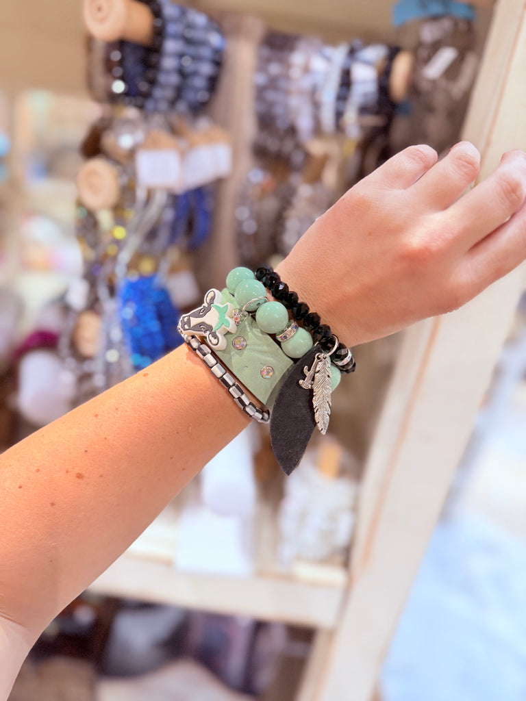 Teal spring Pastures Leather Bracelet Set