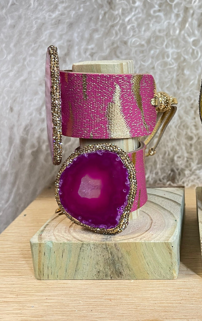 Pink & Gold Shimmer Large Stone Cuff