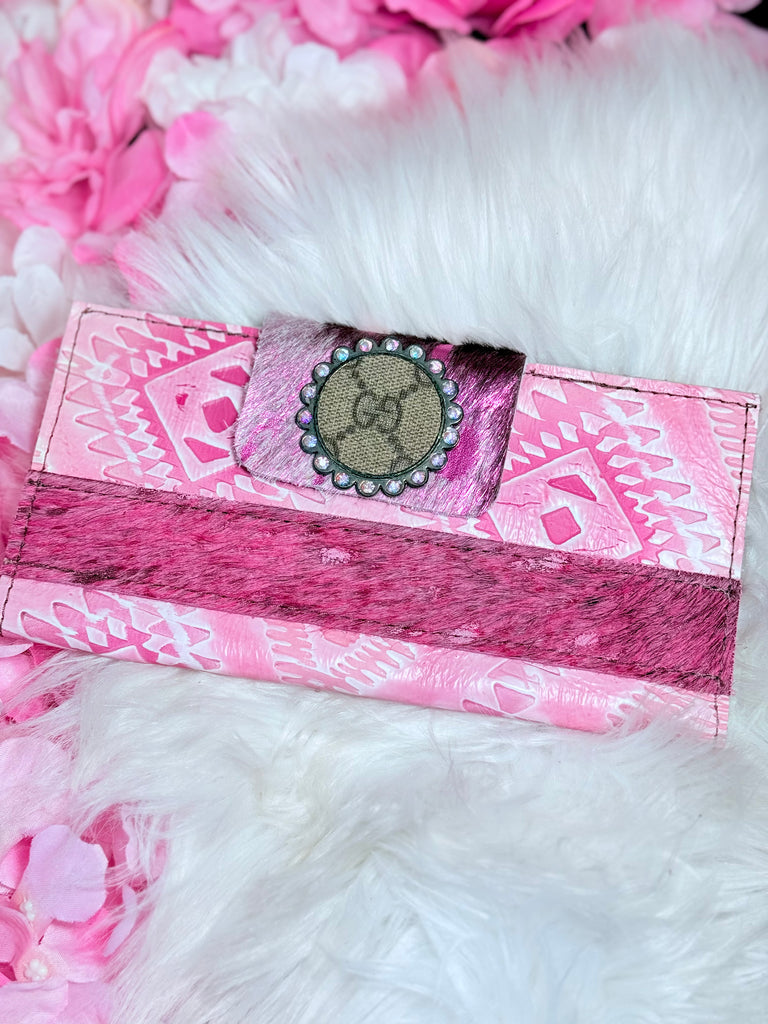 Bubblegum Pink Aztec Leather & Hide Wallet