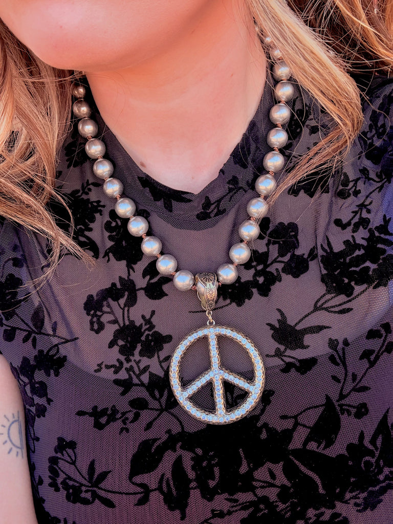 Najavo Metal Beaded Crystal Peace Necklace