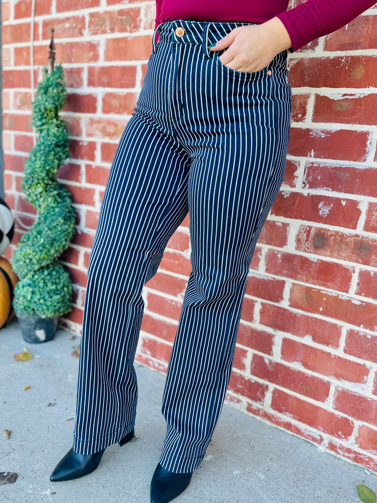 Sleek Striped Tummy Control Denim Jeans