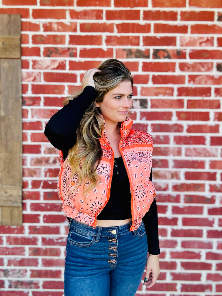 Wild Terrain Paisley Puffer Vest - Orange