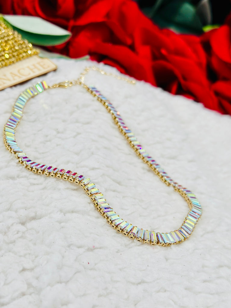 Golden AB Crystal Tennis Necklace