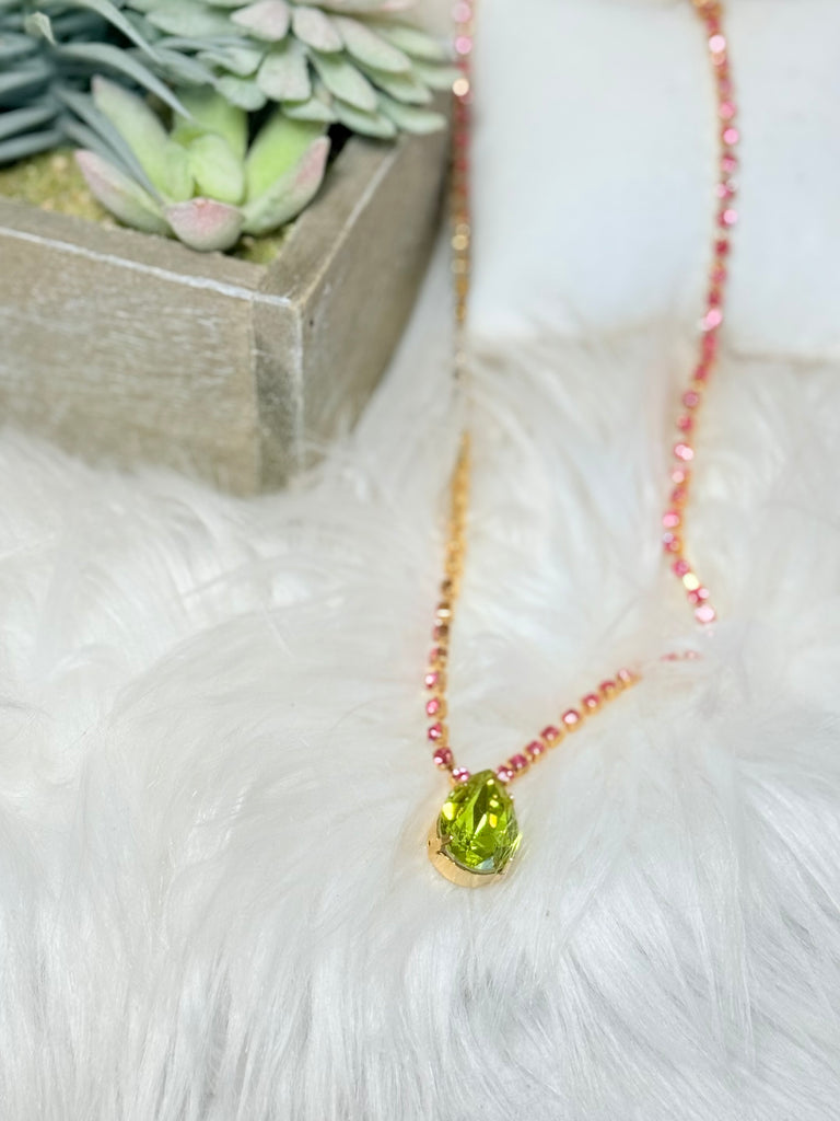 Milli Swarovski Crystal Necklace -  Rose / Chartreuse