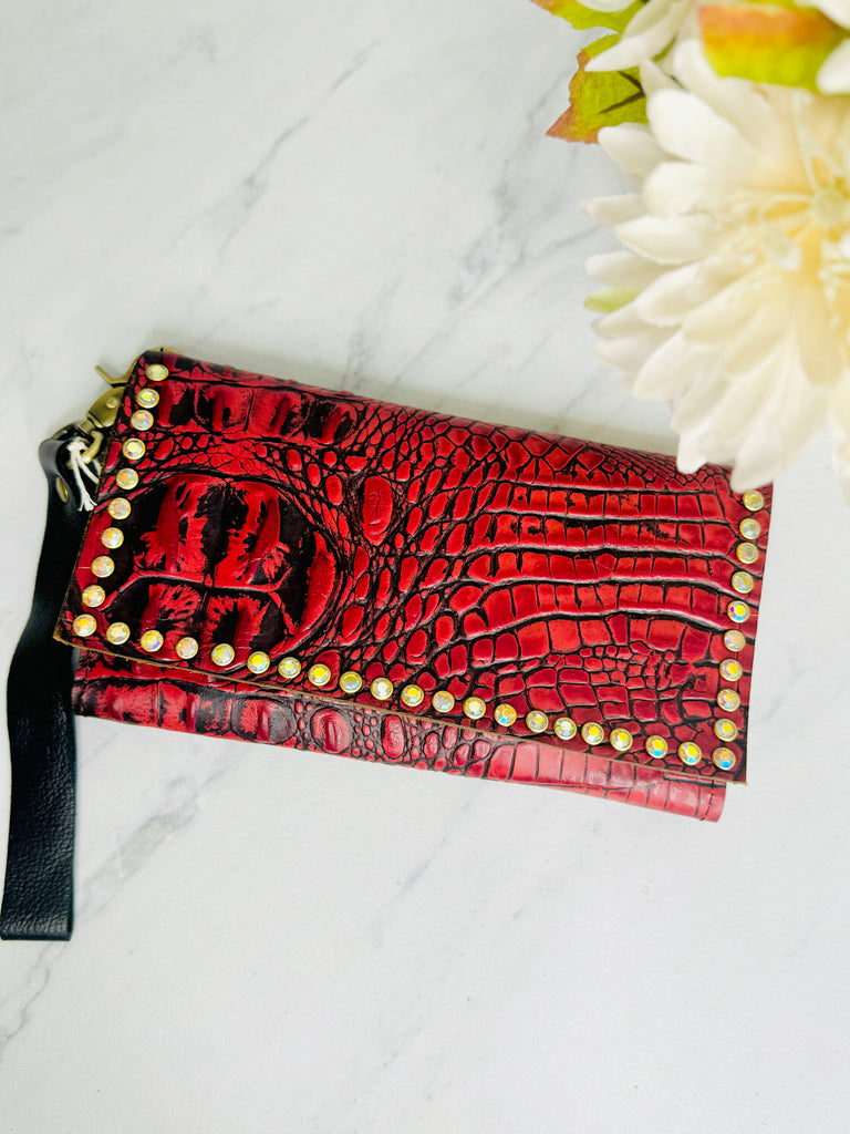 Cherry Red Cuban AB Trifold Wristlet Wallet