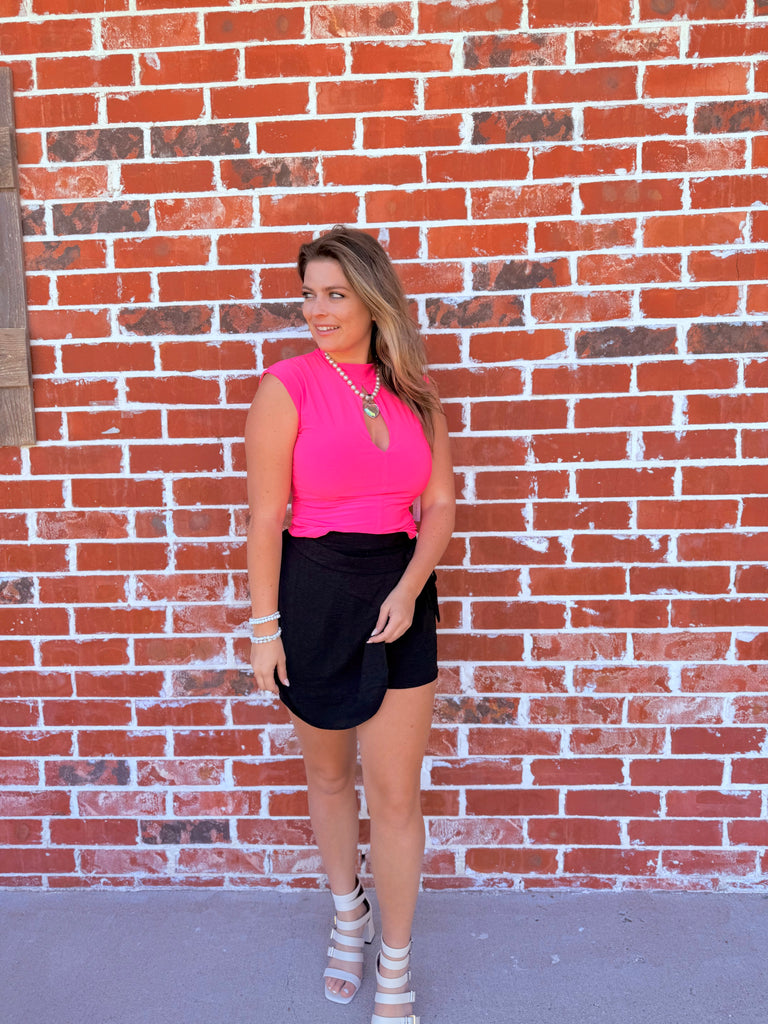 Timeless Allure Keyhole Mock Neck - Hot Pink