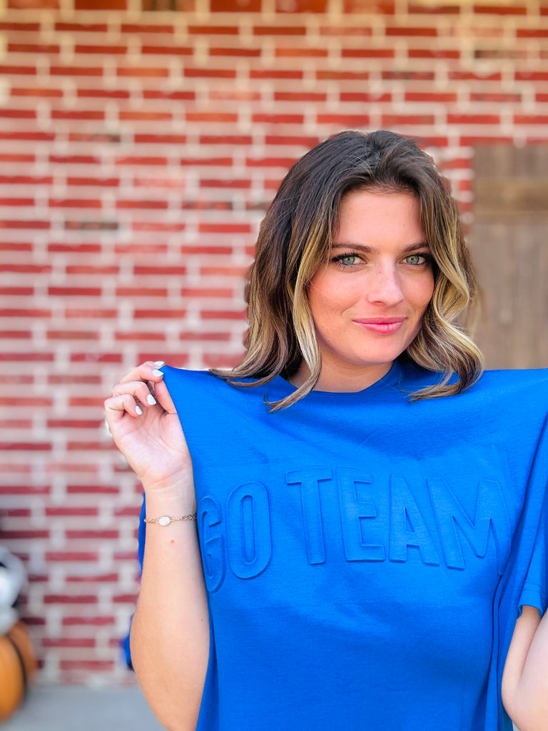 Blue Embossed Oversized Tee