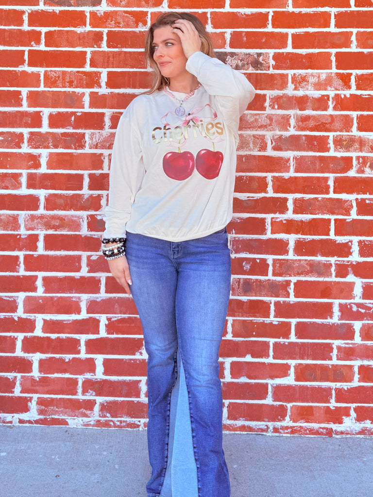 Cherry Pop & Cozy Knot Graphic Long Sleeve Top