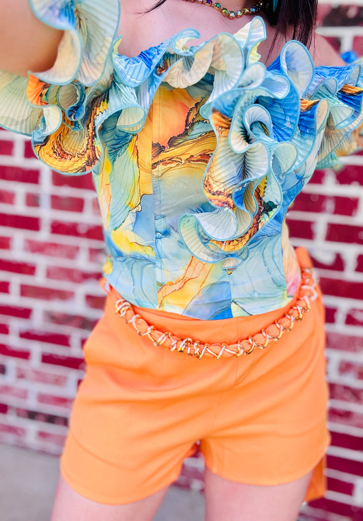 Orange Dream Chained Down & Belted Shorts