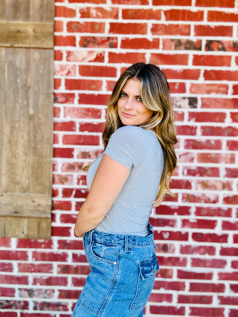 The Ultimate Grey Short Sleeve Square Neck Bodysuit