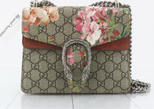 GUCCI GG Blooms Canvas Handbag Crossbody with Chain