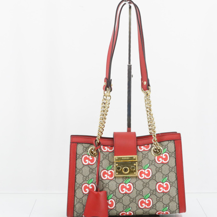 GUCCI Apples GG Canvas and Red Detail Handbag Purse