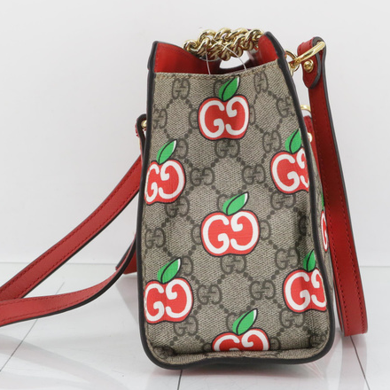 GUCCI Apples GG Canvas and Red Detail Handbag Purse