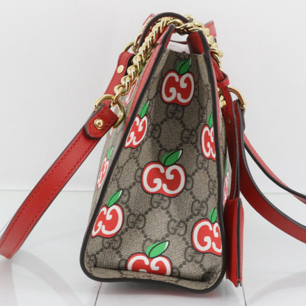 GUCCI Apples GG Canvas and Red Detail Handbag Purse