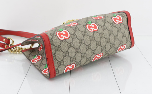 GUCCI Apples GG Canvas and Red Detail Handbag Purse