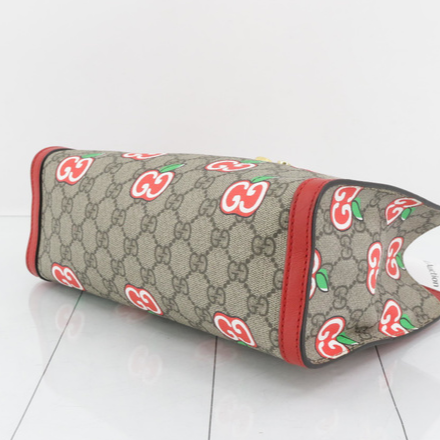 GUCCI Apples GG Canvas and Red Detail Handbag Purse