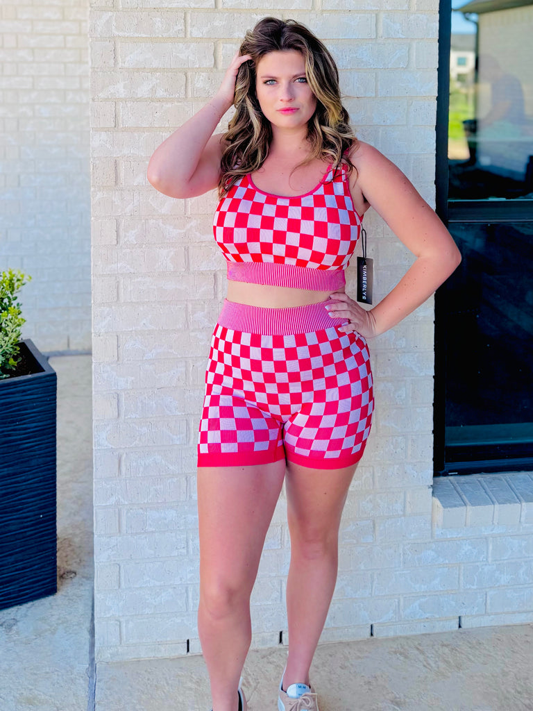 Checkered Sweets Red Biker Short and Tank Top Set