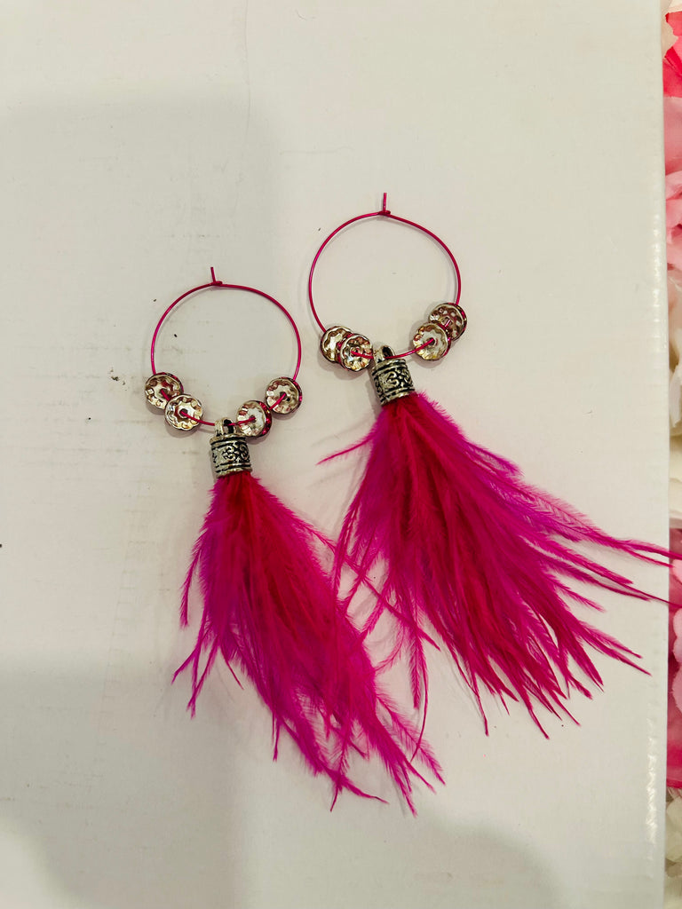 Bright Hot Pink Feather Drop Earrings