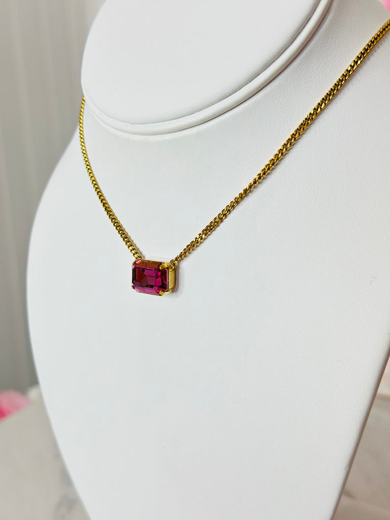 Rubin Swarovski Pendent Daily Necklace - Dark Rose