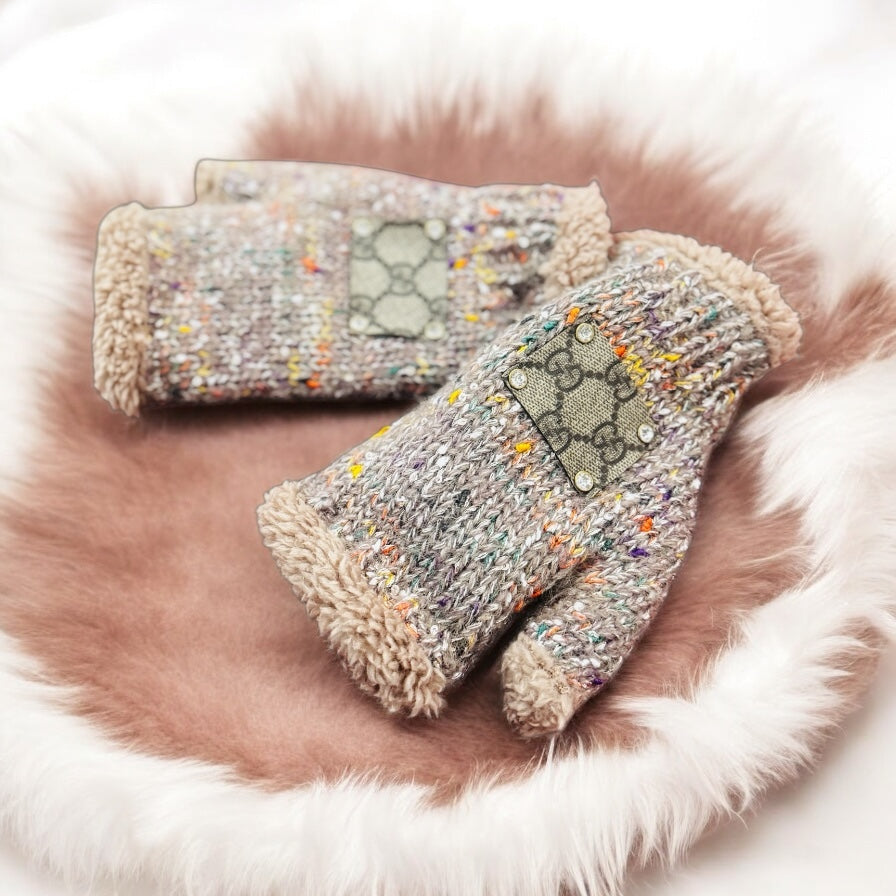 Tan Confetti Lux Fingerless Mittens